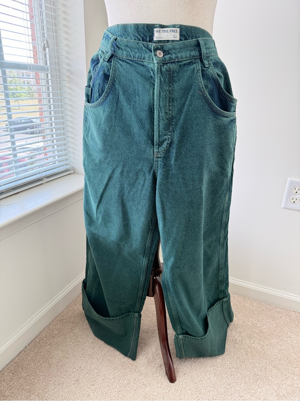 Free People Final Countdown Cuffed Low-Rise Jeans in Luke Green